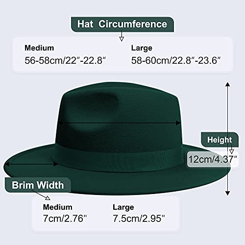 KUJUHA Fedora Hats for Mens/Womens Felt FedoraHats Two Tone Wide Brim Fedora Hats Rancher Hat - color: Deep Green&red, size: Large-X-Large
