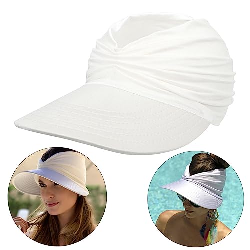 Sun Hat Women Beach Visor Cap UV Protection with Wide Brim Packable Summer Sport Ponytail Sun Cap - color: White