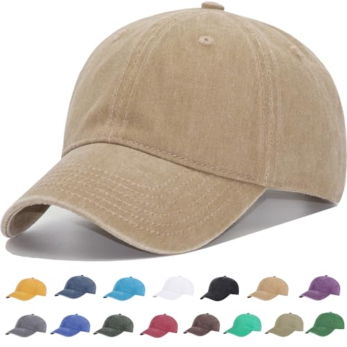Vintage Washed Cotton Plain Baseball Caps Adjustable Unstructured Blank Casual Dad Ball Hats for Men Women, M/L/XL/XXL - color: Khaki, size: Medium-Large