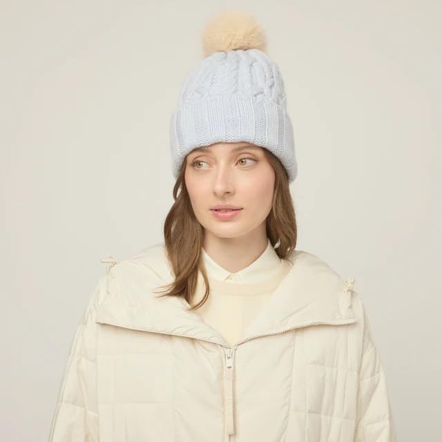 Tilley Unisex Adult Pom Pom Cable Beanie - color: Ice Blue, size: One Size