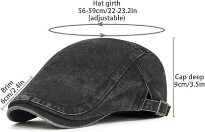 Initlove Mens Newsboy Cap Washed Beret Ivy Hat Flat Hats for Cabbie Driving - color: Black + Black