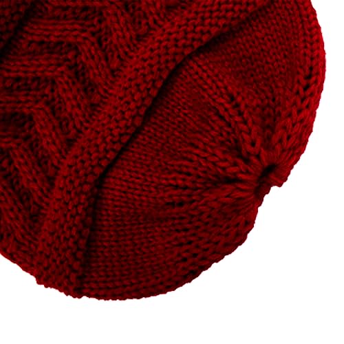 Rosoz 2 Pack Ponytail Beanie for Women,Winter Warm Beanie Tail Soft Stretch Cable Knit Messy High Bun Hat - color: 1pack-wine Red