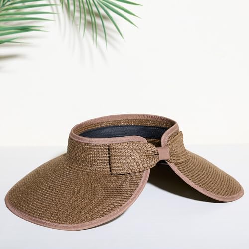 Hadley Wren Womens Packable Sun Visor, Wide Brim, Roll Up Vacation Hat, Wide Brim - color: Brown