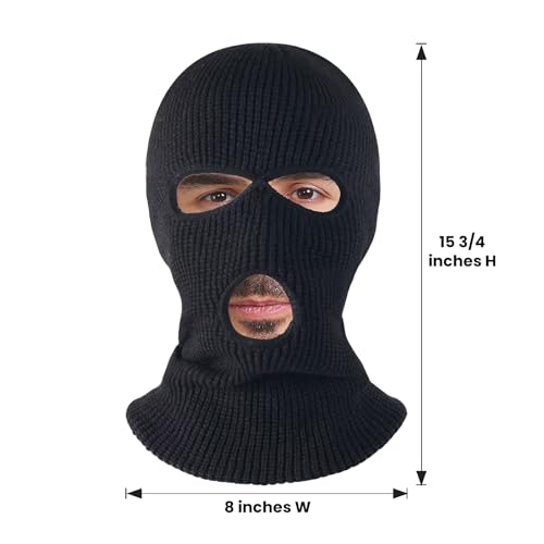 TOPTIE 3 Hole Full Face Balaclava, Double Knit Acrylic Winter Mask - color: White