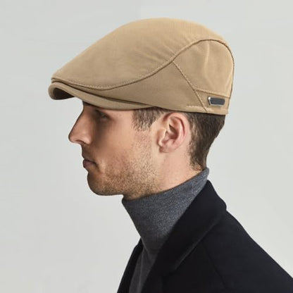 Newsboy Hats for Men Flat Cap Adjustable Irish Cabbie Ivy Driving Hunting Hat - color: Khaki