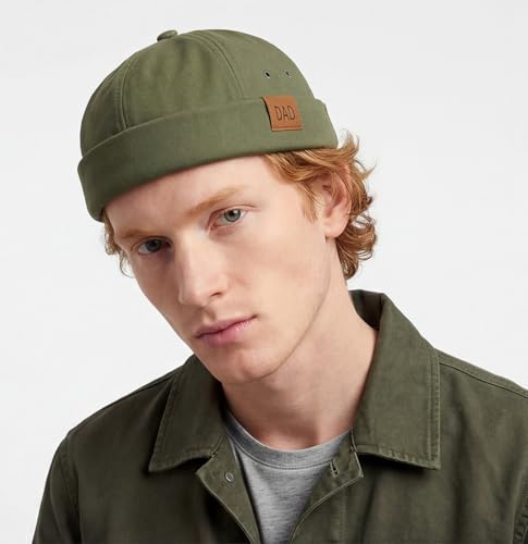 Initlove Mens Brimless Docker Hat Vintage Sailor Hat Skullcap Beanie Cap - color: Dad Green