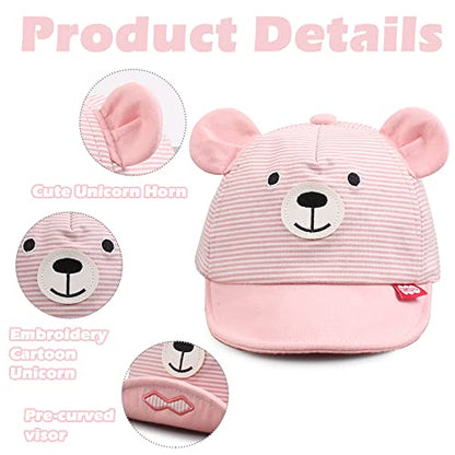 JANGANNSA Baby Duck Cap Infant Kids Sun Hat Bear Cute Cartoon Caps Spring Summer - color: Pink Striped Bear, size: 3-18 Months