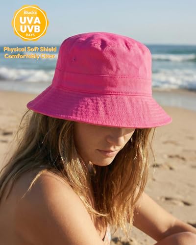 HONGTEYA Bucket Sun Hats for Woman Men Cotton Summer Beach Hat Golf Fishing - color: Hot Pink, size: Medium
