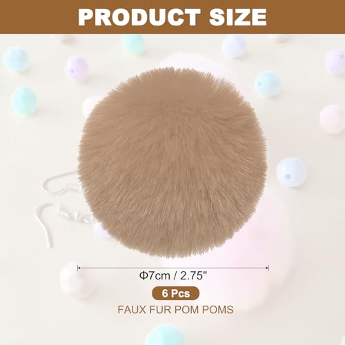 PATIKIL Faux Fur Pom Poms for Hats, 6 Pcs Fluffy Soft Fur Poms Balls with Elastic Loop for Keychain Knitting Hats DIY Scarves Gloves Bag Christmas, Brown - color: Brown