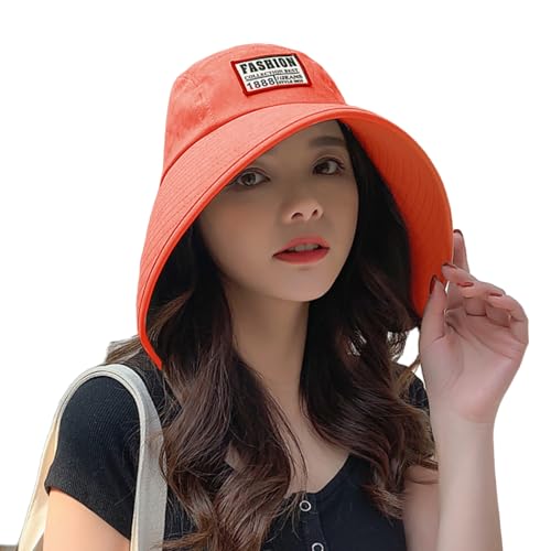 Women Floppy Sun Beach Hat Packable Wide Brim Bucket Hat UPF 50+ UV Protection Travel Beach Cap - color: Orange