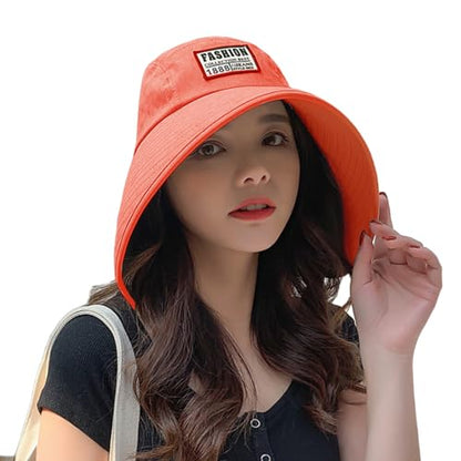 Women Floppy Sun Beach Hat Packable Wide Brim Bucket Hat UPF 50+ UV Protection Travel Beach Cap - color: Orange