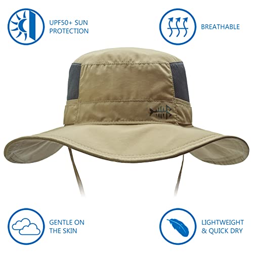 BASSDASH UPF 50+ Sun Fishing Hat Water Resistant with Detachable Neck Flap - color: Dark Khaki
