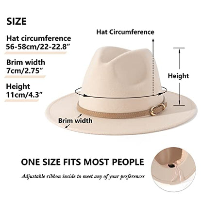 Lisianthus Women Classic Felt Fedora Wide Brim Hat with Belt Buckle - color: Creamy