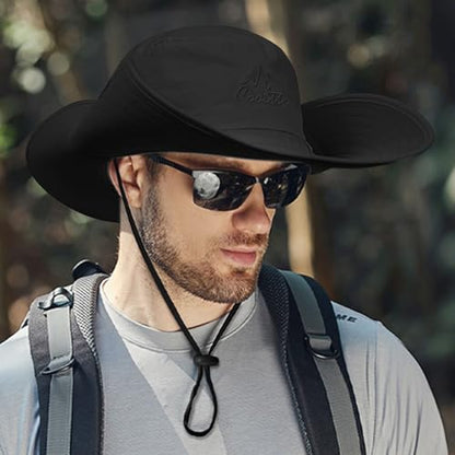 Cooltto L/XL/XXL Wide Brim Sun Hat UPF 50+ UV Protection Boonie Hat - color: Black, size: Medium-Large