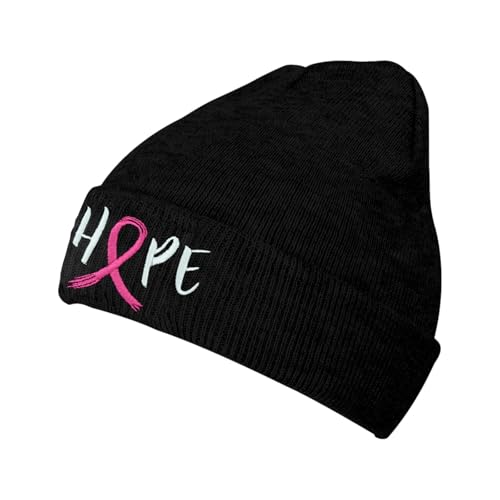 Black Beanie Hat for Men Women Embroidered Knit Winter Beanies Cap - color: Breast Cancer