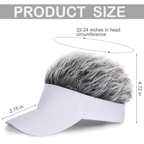 Adjustable Sun Visor Hat with Wig Spiked Hairs Fashion Baseball Golf Cap for Men & Women - color: White+grey Hair