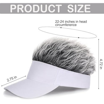 Adjustable Sun Visor Hat with Wig Spiked Hairs Fashion Baseball Golf Cap for Men & Women - color: White+grey Hair