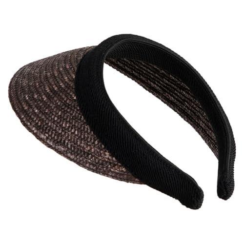 Sewn Braid Wheat Straw Clip on Sun Visor - color: Dk Brown