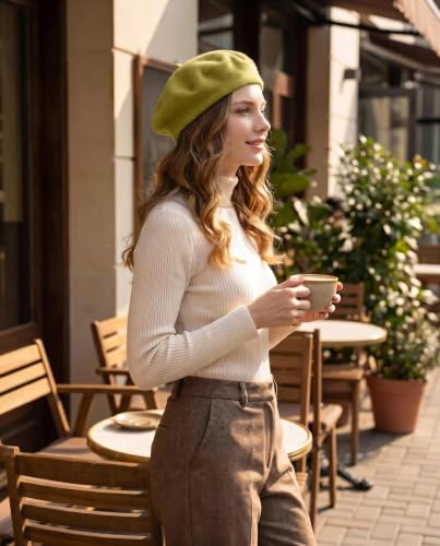 French Beret Hats for Women Men - Classic Wool Beanie Winter Cap - color: Pea Green