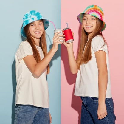 Silkfly White Cotton Bucket Hat for Tie Dye Blank Sun Hat DIY Sublimation with Accessory for Tie Dye Party - size: Large