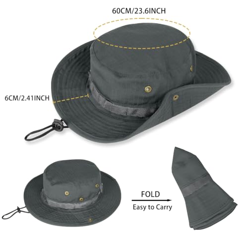 Rosoz Sun Hats for Men Women Bucket Hat UPF Protection Wide Brim Boonie Hat - color: 1pack-grey