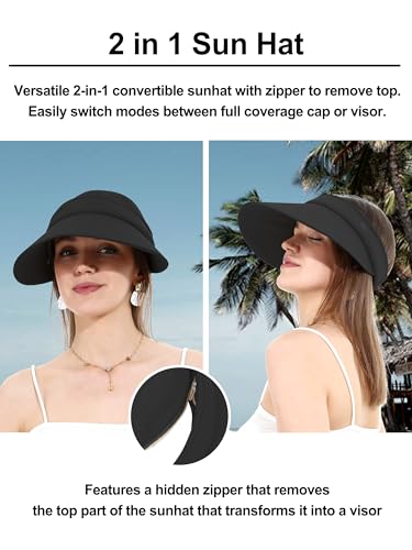 LA CARRIE Women Sun Hats Detachable Wide Brim UV Protection UPF 50+ Summer Beach Visor for Outdoor Sports - color: Black