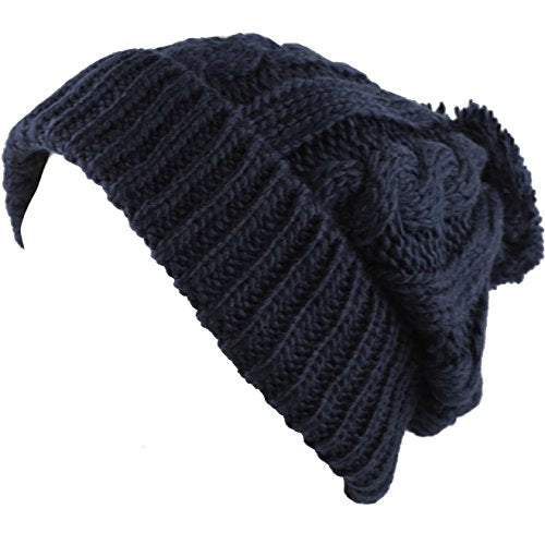 Women and Men Beanie Daily Winter Oversized Thick Stretchy Knitted Pom Pom Beanie Fleece Lined Beanie Hat - color: 1. Curly Navy