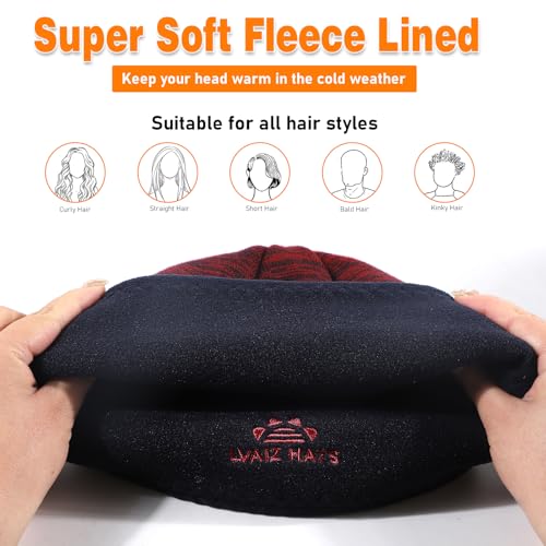 Lvaiz Winter Fleece Lined Beanie Hat for Men Women Reversible Skull Cap - color: Red+deep Blue