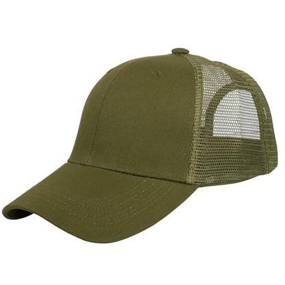 Falari Trucker Hat Baseball Cap Structured Plain Design 6 Panel, Adjustable Size - color: 1pk Army Green
