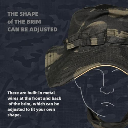 Camo Boonie Sun Hat with Face Mask UV Protection Fishing Hat Bucket Hat for Hunting Hiking Military Tactical Safari - color: Camo Cp Black