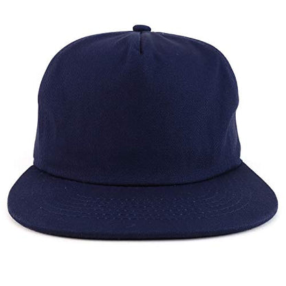 Trendy Apparel Shop Plain Unstructured 5 Panel Flat Bill Snapback Baseball Cap - color: Navy