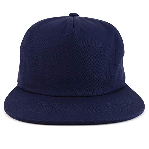 Trendy Apparel Shop Plain Unstructured 5 Panel Flat Bill Snapback Baseball Cap - color: Navy