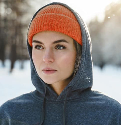 Fisherman Short Beanie Leon Roll up Trawler Classic Skullcap Hipster Beanie Warm Winter Hats Acrylic Ribbed Knit Cuff Daily - color: Pumpkin