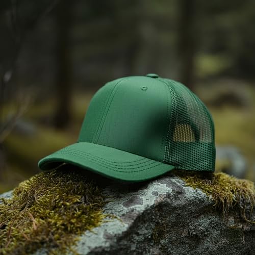 Falari Trucker Hat Baseball Cap Structured Plain Design 6 Panel, Adjustable Size - color: 1pk Hunter Green