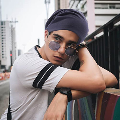 DOOVID Slouchy Beanie for Women Men Baggy Beanie Hats Casual Stretch Knit Hip-Hop Skull Caps - color: Navy Blue