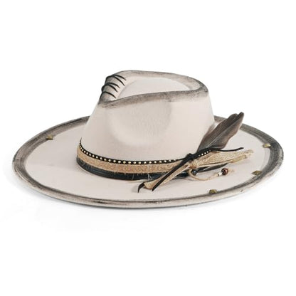 Wide Brim Fedora Hat for Men Women Retro Western Felt Hats - color: 2beige