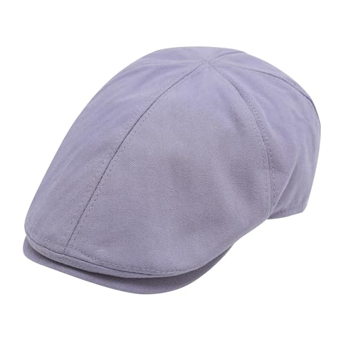 ZLYC Men Cotton Flat Cap Summer Scally Newsboy Beret Driver Hat - color: Plain Purple