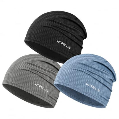Cooling Skull Cap 3 Packs Sweat Wicking Beanie Breathable for Men Women - color: Black+ Grey+light Blue