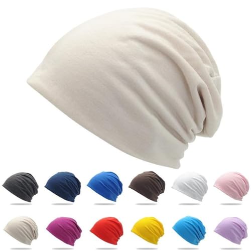 Cotton Slouchy Beanie hat Candy Color Chemo Skull Cap Men Women Beanies - color: Beige