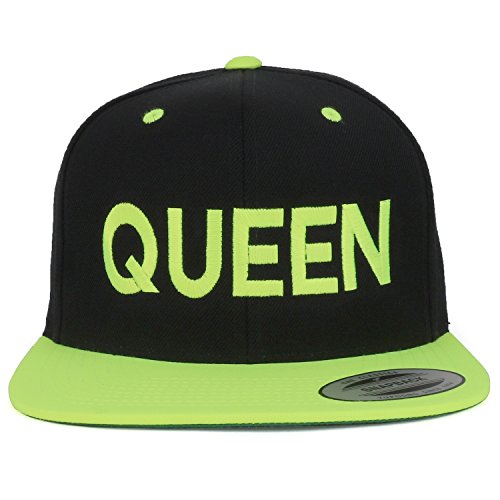 Trendy Apparel Shop Queen Embroidered Flat Bill 2-Tone Ball Cap - color: Black Green