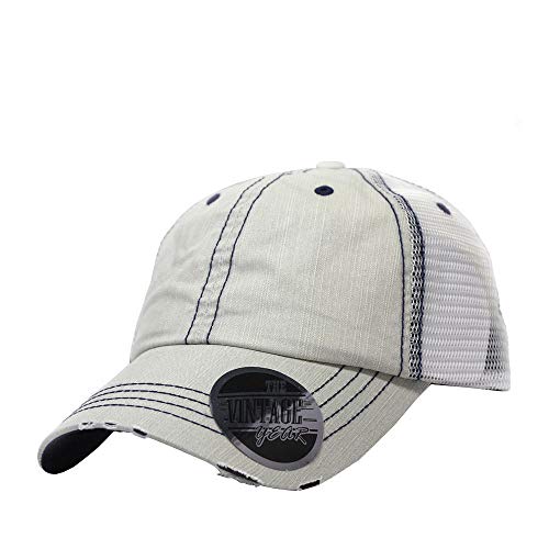 The Vintage Year Distressed Cotton Unstructured Soft Mesh Breathable Adjustable Dirty Wash Dad Hat Trucker Baseball Cap - color: Putty