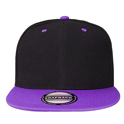 Falari Wholesale 12 Pack Snapback Hat Cap Hip Hop Style Flat Bill Blank Solid Color Adjustable Size - color: 12-pack Black/Purple