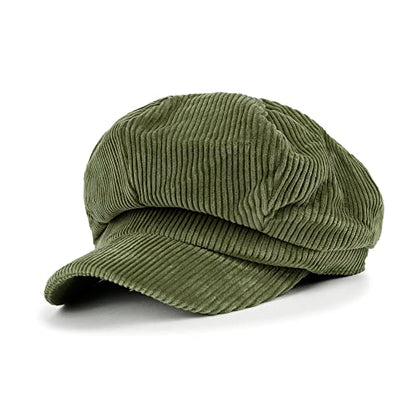 ililily Washed Cotton Newsboy Cabbie Cap Corduroy Duck Bill Flat Hunting Hat - color: Olive - New