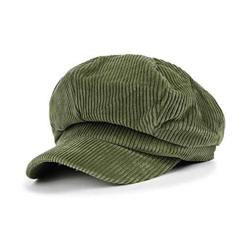 ililily Washed Cotton Newsboy Cabbie Cap Corduroy Duck Bill Flat Hunting Hat - color: Olive - New
