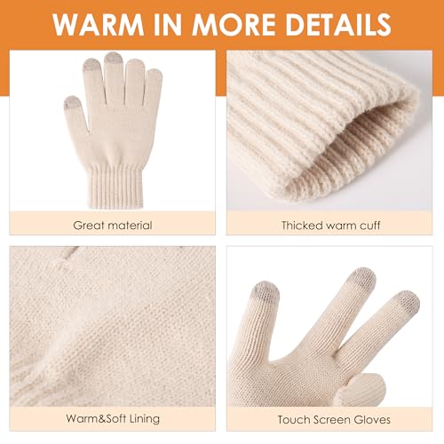 Womens Winter Beanie Warm Hat Touchscreen Gloves Set with Fleece Lined Skull Caps Gifts for Women Men - color: Dark Gray