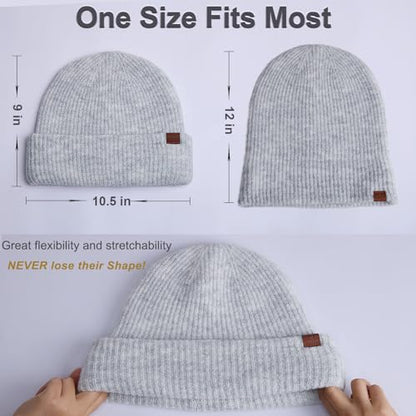 Large Slouchy Winter Hat for Cold Weather, Warm Loose Slouch and Cuffed Beanie Hats for Women Men - color: Grey