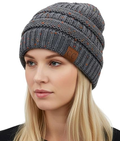 Funky Junque Adult Winter Beanie Slouchy Knit Skull Cap - color: Charcoal - Confetti
