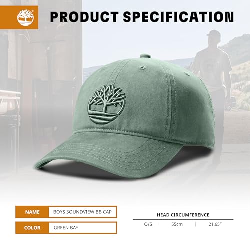 Timberland Soundview Baseball Cap for Boys 7-14, Cotton Canvas, Adjustable, Lightweight & Durable, One Size - color: Green Bay (Light Green)