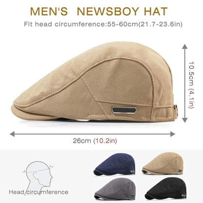 Newsboy Hats for Men Flat Cap Adjustable Irish Cabbie Ivy Driving Hunting Hat - color: Khaki