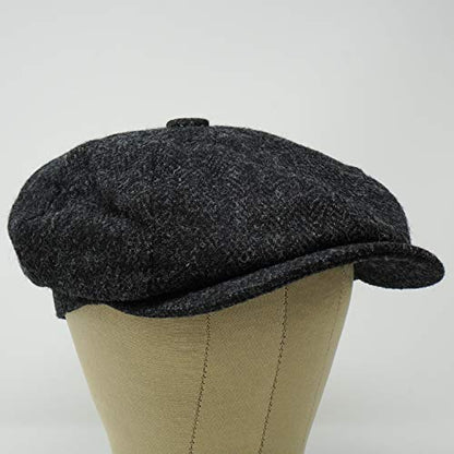Lomond Newsboy Cap - 100% Handwoven Wool - Harris Tweed - Water Resistant - color: Midnight Herringbone, size: X-Small